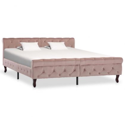 Рамка за легло, розова, кадифе, 160x200 см