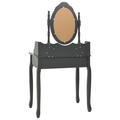 Комплект тоалетка с табуретка, сив, 75x69x140 см, пауловния