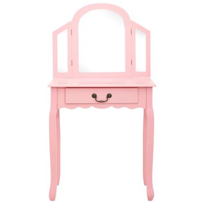 Тоалетка с табуретка, розова, 65x36x128 см, пауловния, МДФ