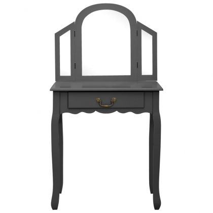 Тоалетка с табуретка, сива, 65x36x128 см, пауловния, МДФ