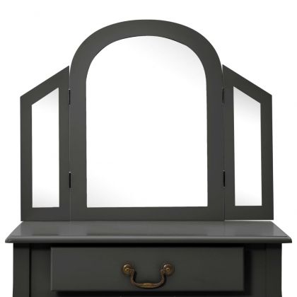 Тоалетка с табуретка, сива, 65x36x128 см, пауловния, МДФ