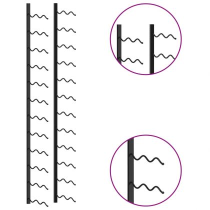 Стойка за вино за 24 бутилки, стенен монтаж, черна, желязо