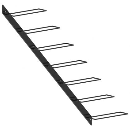 Стойка за вино за 7 бутилки, стенен монтаж, черна, метал