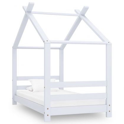 Рамка за детско легло, бяла, борово дърво масив, 70x140 см