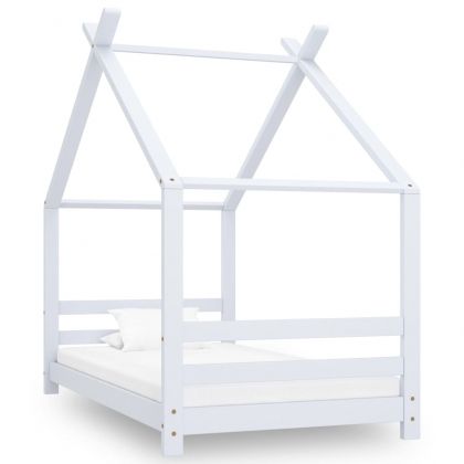 Рамка за детско легло, бяла, борово дърво масив, 80x160 см
