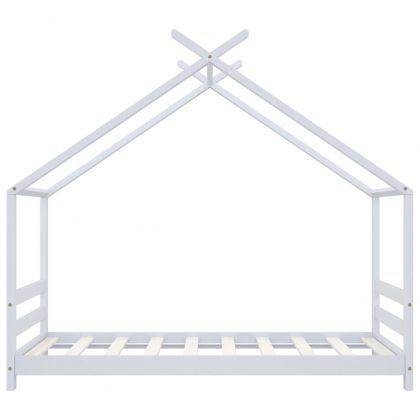 Рамка за детско легло, бяла, борово дърво масив, 80x160 см