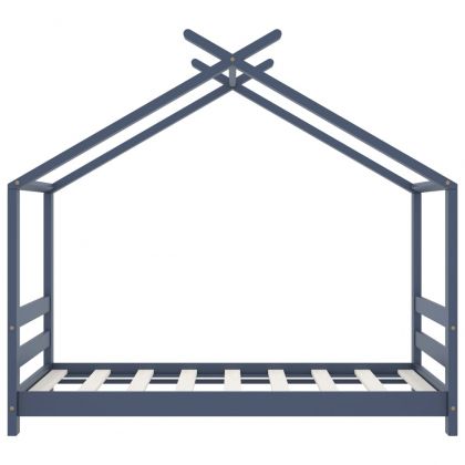 Рамка за детско легло, сива, борово дърво масив, 70x140 см