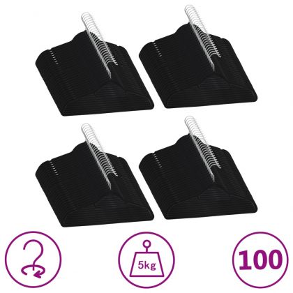 100 бр Комплект закачалки за дрехи антиплъзгащи черно кадифе