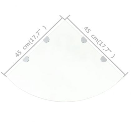 Ъглови рафтове, 2 бр, прозрачно стъкло с държачи хром, 45x45 см