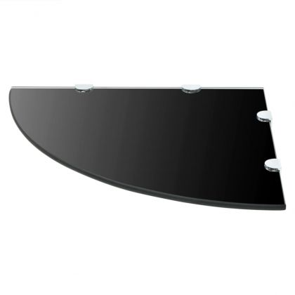 Ъглови рафтове, 2 бр, черно стъкло с държачи хром, 45x45 см