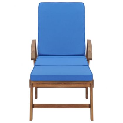 Шезлонги с шалтета, 2 бр, тиково дърво масив, сини