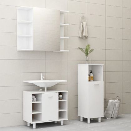 Комплект мебели за баня от 3 части, бял гланц, ПДЧ