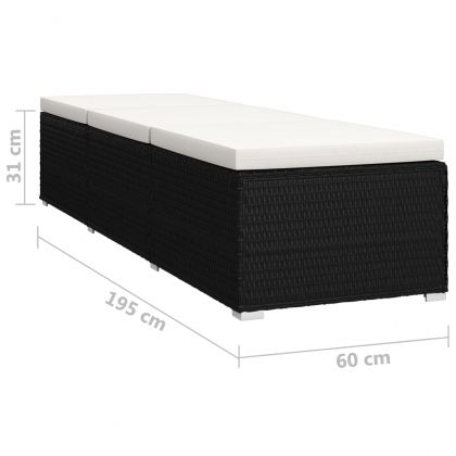 Градински шезлонги с маса за чай, 3 части, полиратан, черни