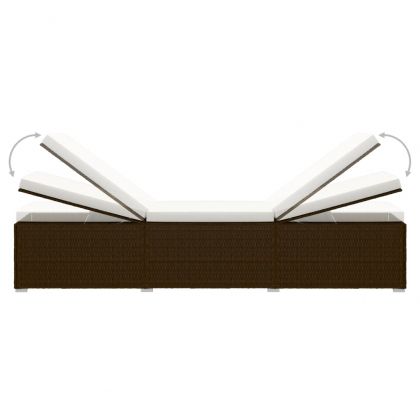 Градински шезлонги с маса за чай, 3 части, полиратан, кафяви