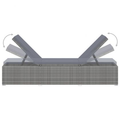 Градински шезлонги с маса за чай, 3 части, полиратан, сиви