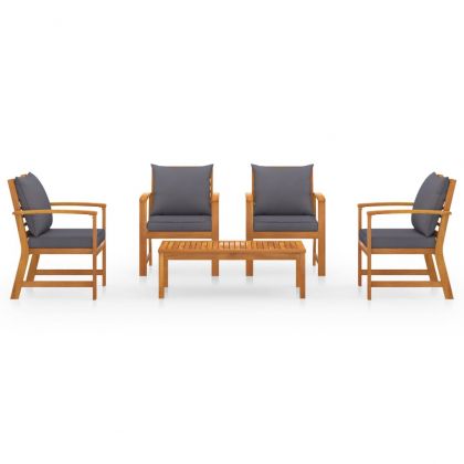 Градински лаундж комплект с възглавници, 5 части, акация масив