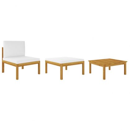 Градински комплект с възглавници, 12 части, кремаво дърво, акация и въже