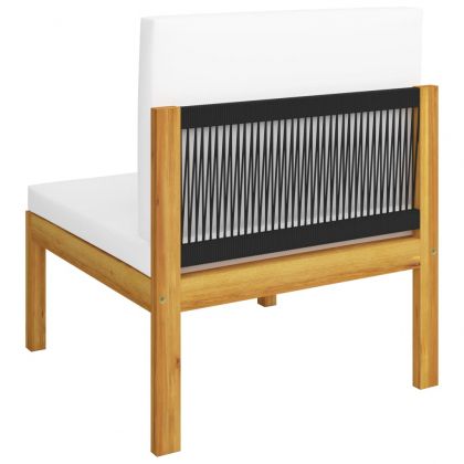 Градински комплект с възглавници, 9 части, кремаво дърво, акация и въже