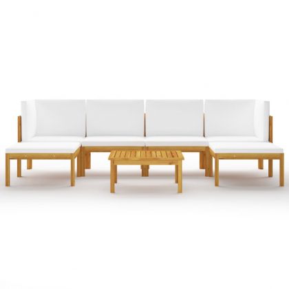 Градински комплект с възглавници, 7 части, кремаво дърво, акация и въже