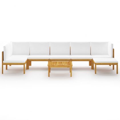 Градински комплект с възглавници, 8 части, кремав, 63x63 см