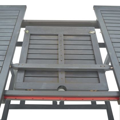 Градински комплект за хранене от 5 части (150-200) x 100 см, масивна акациева дървесина, сив