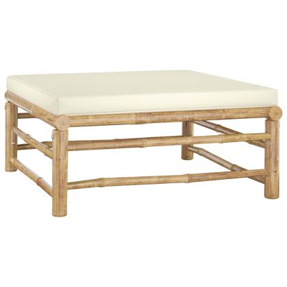 Градински лаундж комплект с кремави възглавници 6 части бамбук