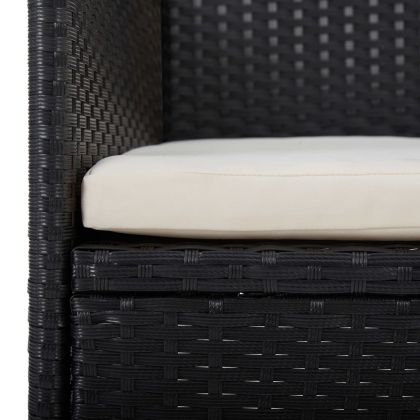 Градински трапезен комплект 3 части черен полиратан и стъкло