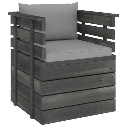 Градински фотьойл с възглавници, борова дървесина