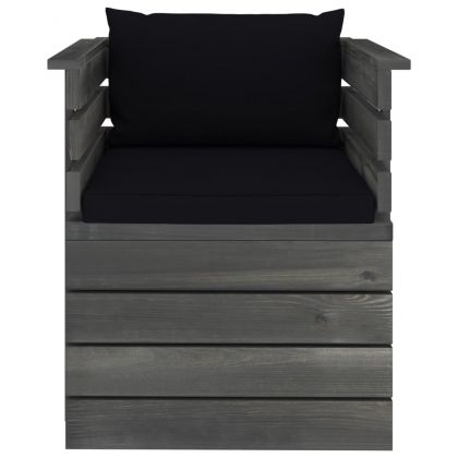 Градински фотьойл с възглавници, борова дървесина