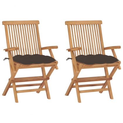 Градински столове с възглавници таупе 2 бр тиково дърво масив