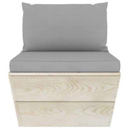 Градински палетен среден диван с възглавници, импрегниран смърч