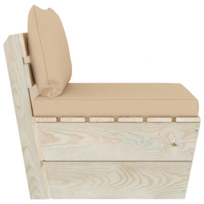 Градински палетен среден диван с възглавници, импрегниран смърч