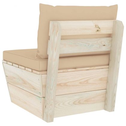 Градински палетен среден диван с възглавници, импрегниран смърч