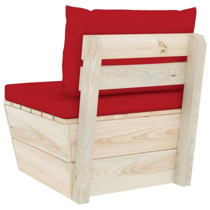 Градински палетен среден диван с възглавници, импрегниран смърч