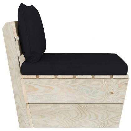 Градински палетен среден диван с възглавници, импрегниран смърч