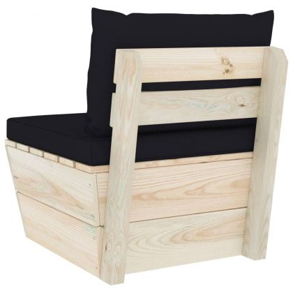 Градински палетен среден диван с възглавници, импрегниран смърч