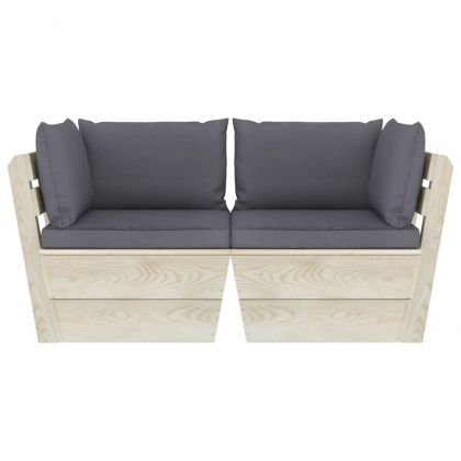 Градински 2-местен палетен диван възглавници импрегниран смърч