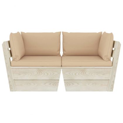 Градински 2-местен палетен диван възглавници импрегниран смърч