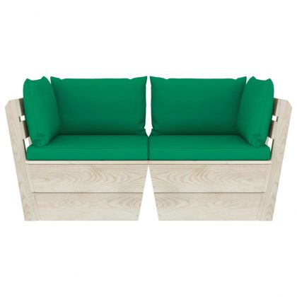 Градински 2-местен палетен диван възглавници импрегниран смърч