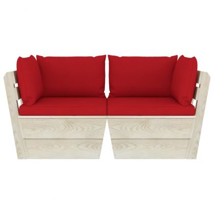 Градински 2-местен палетен диван възглавници импрегниран смърч