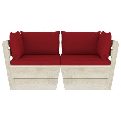 Градински 2-местен палетен диван възглавници импрегниран смърч