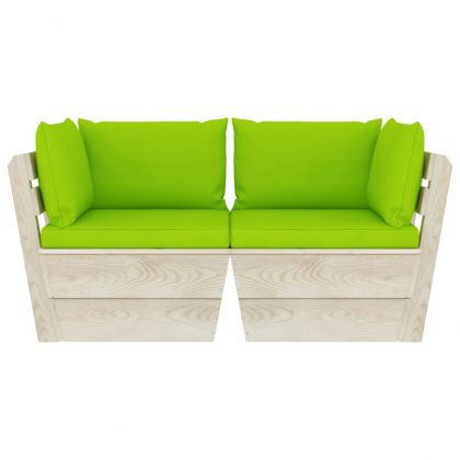 Градински 2-местен палетен диван възглавници импрегниран смърч