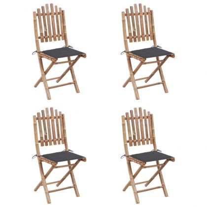 Градински трапезен комплект сгъваем възглавници 5 части бамбук