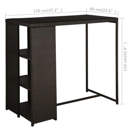 Градински бар комплект с възглавници, 5 части, полиратан, кафяв