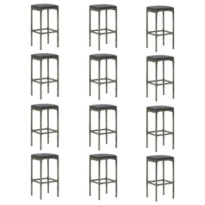 Градински бар комплект с възглавници, 16 части, полиратан, сив