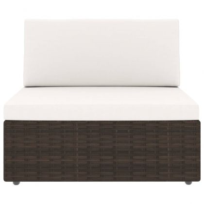 Градински комплект с възглавници, 9 части, кафяв полиратан