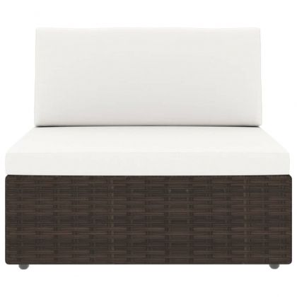 Градински комплект с възглавници, 6 части, кафяв полиратан