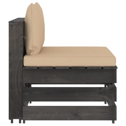 Секционен среден диван с възглавници, сиво импрегнирано дърво