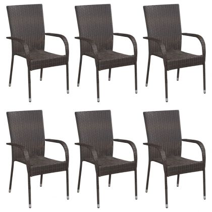 Градински трапезен комплект, 7 части, полиратан, кафяв