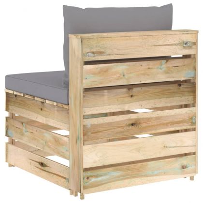 Секционен ъглов диван с възглавници, зелено импрегнирано дърво